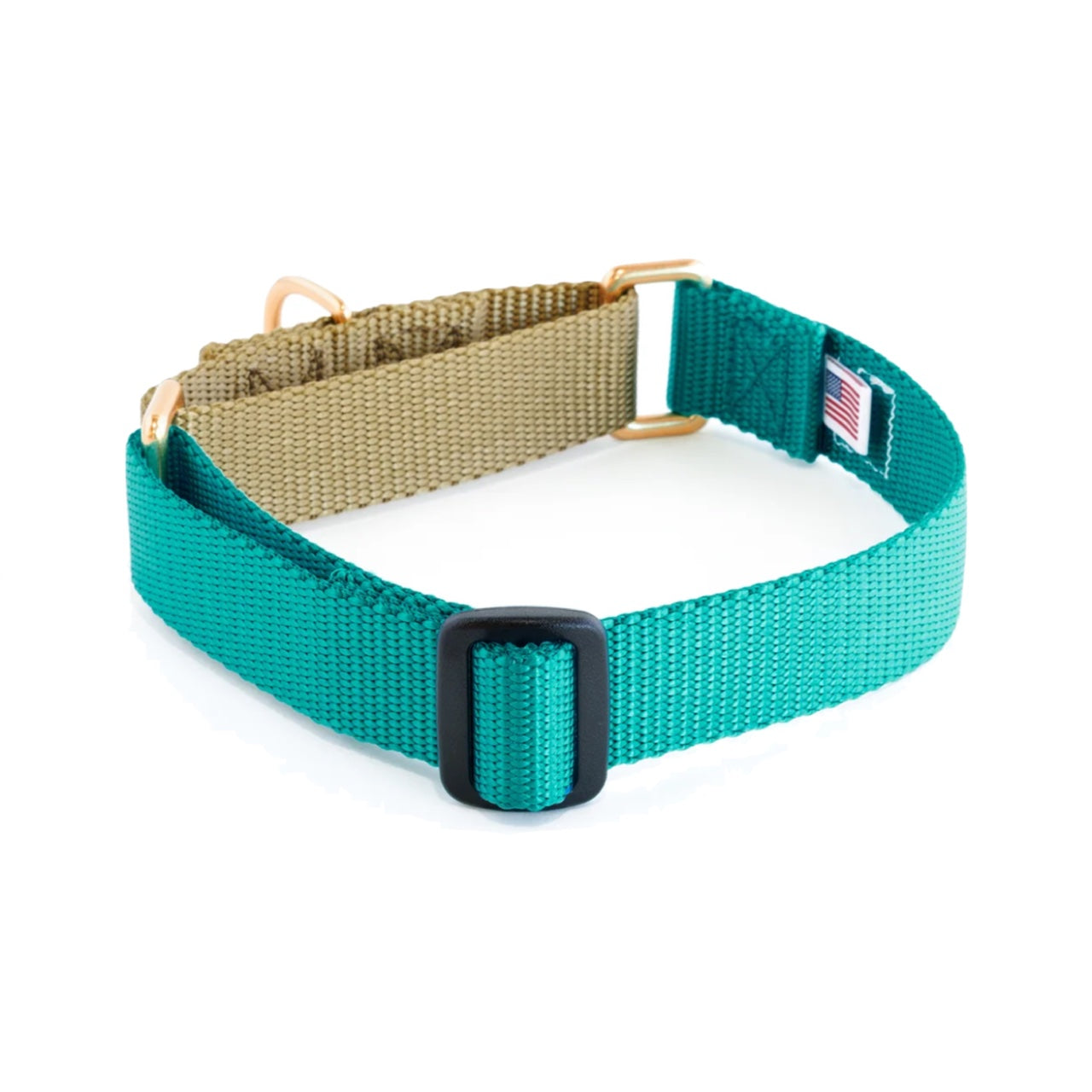 Dog+Bone Martingale Collar Teal & Gold